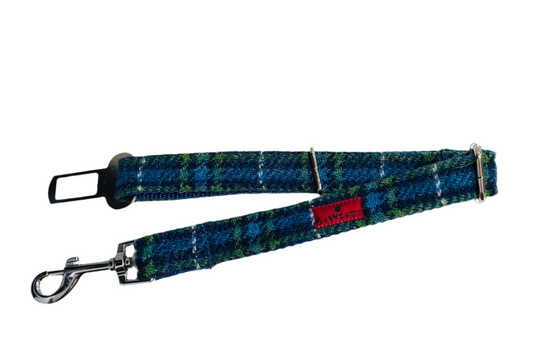 (St Andrews) Harris Tweed® Dog Seat Belt - Blue