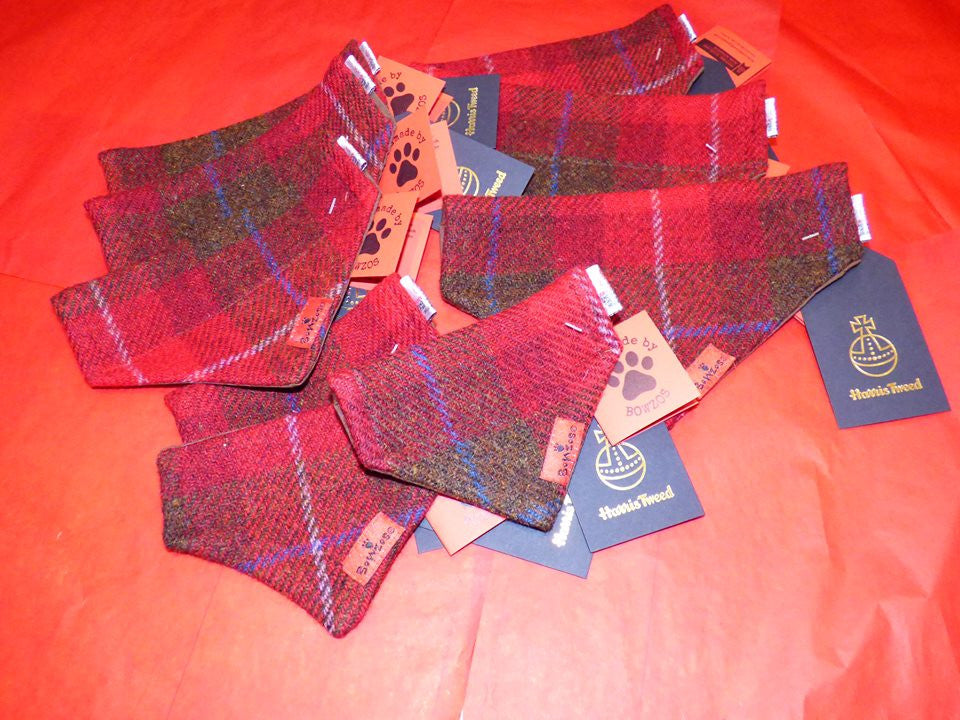 (Blair) Bowzos Harris Tweed Bandana - Dark Red Check - BOWZOS