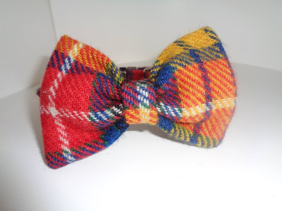 (Bute) Harris Tweed Bow Tie Dog Collar & Lead Set - Tartan - BOWZOS