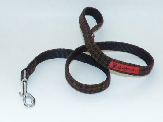 (Bobby) Harris Tweed Dog Lead - Dark Brown Houndstooth - BOWZOS