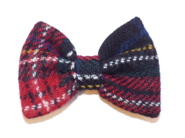 Harris Tweed Bow Tie Dog Collar - Black Stewart Tartan - BOWZOS