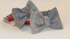 (Kyle) Harris Tweed Bow Tie Dog Collar - Baby Grey Check - BOWZOS