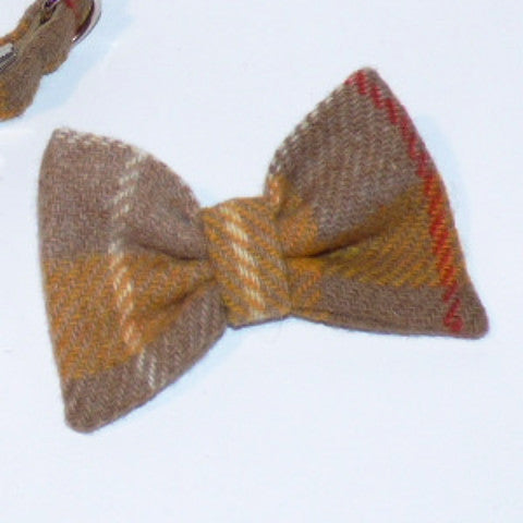 (Urquhart) Bowzos Bow - Harris Tweed Mustard & Beige Check - BOWZOS