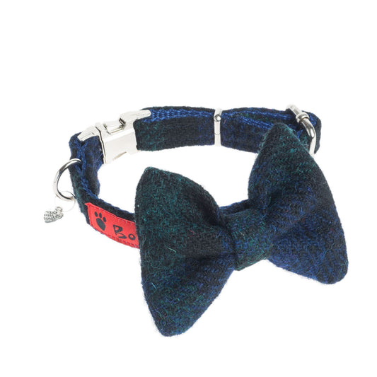(Black Watch) Harris Tweed Bow Tie Dog Collar - Black Watch Tartan - BOWZOS