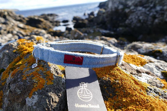 (Frederick) Harris Tweed Dog Collar - Baby Blue - BOWZOS