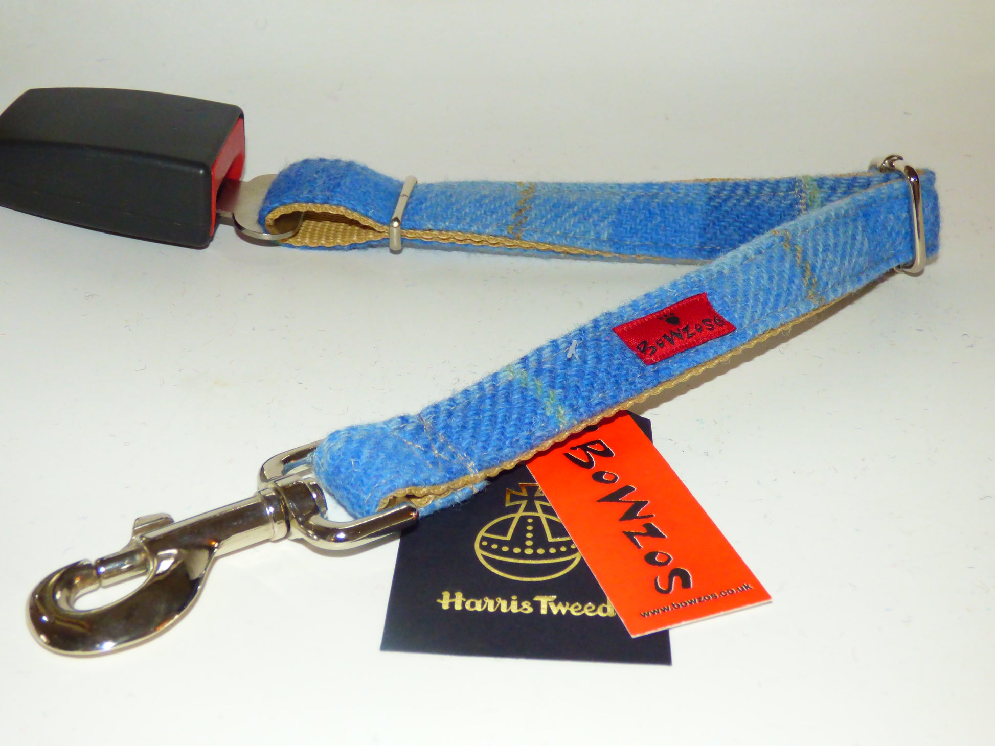 (Edinburgh) Harris Tweed Dog Seat Belt - Baby Blue - BOWZOS