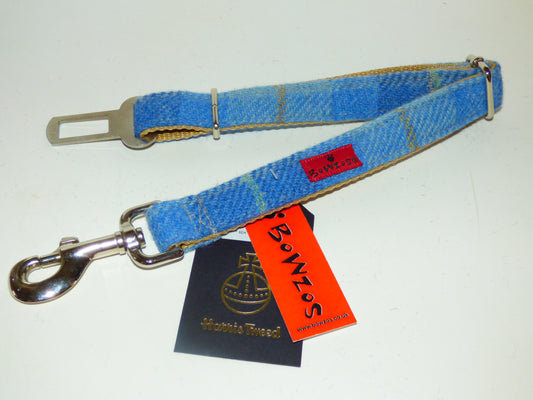(Edinburgh) Harris Tweed Dog Seat Belt - Baby Blue - BOWZOS