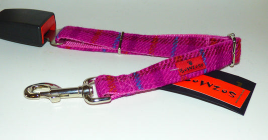 (Iona) Harris Tweed Dog Seat Belt - Cerise Pink - BOWZOS