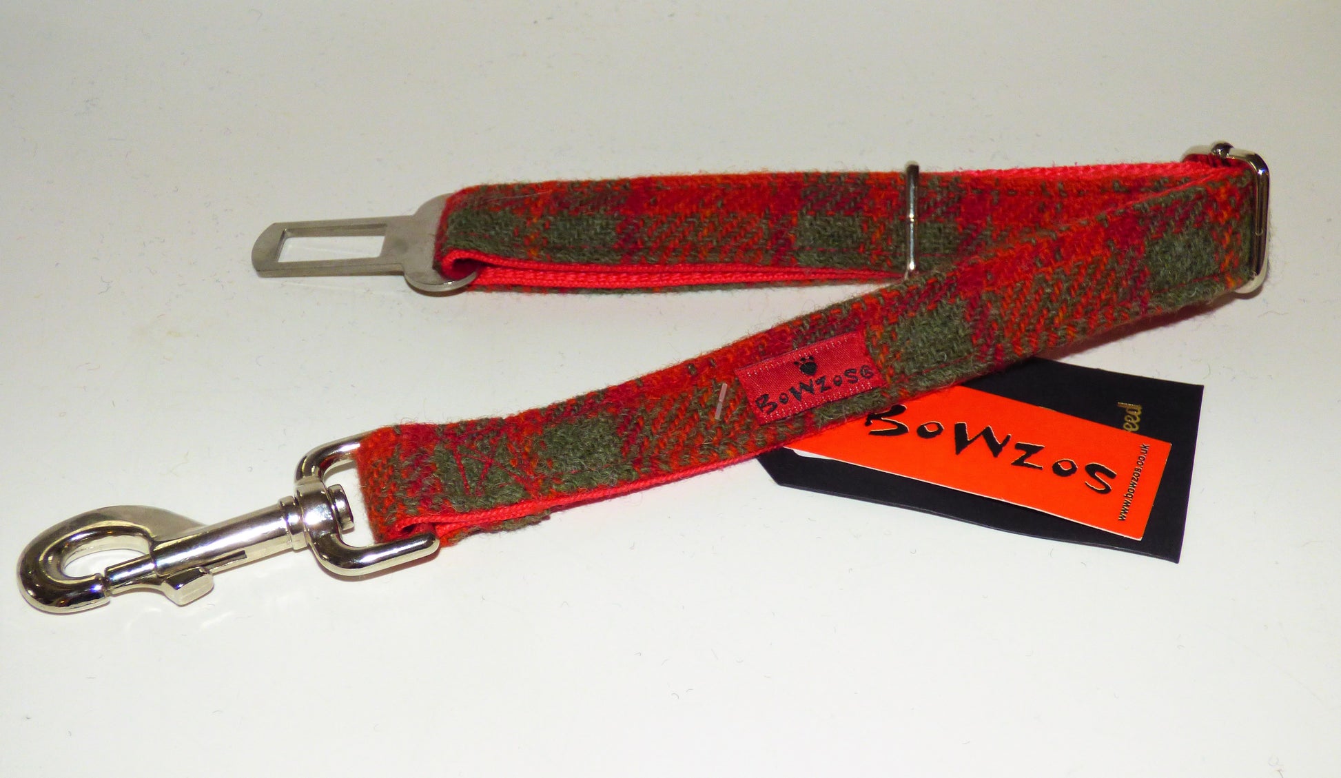(Arran) Harris Tweed Dog Seat Belt - Orange - BOWZOS