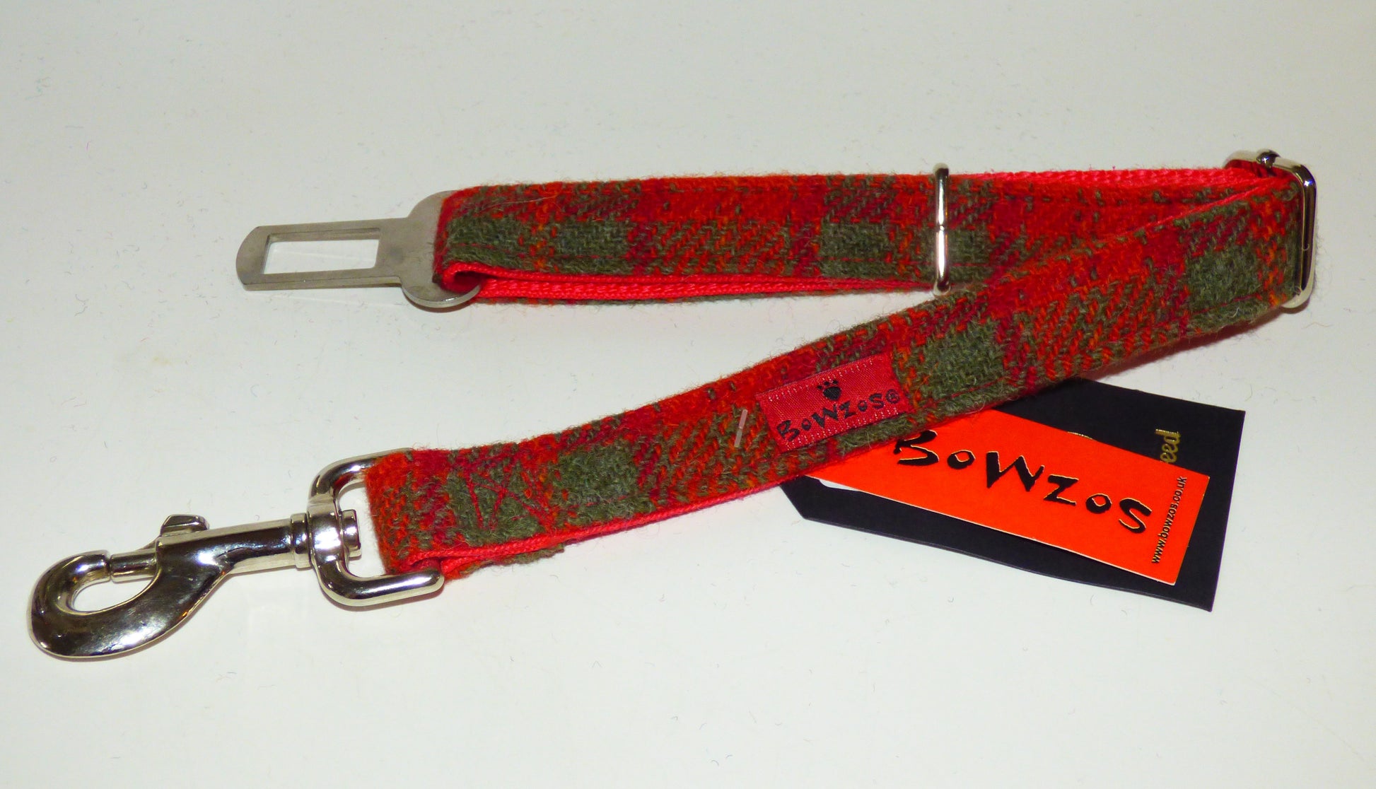 (Arran) Harris Tweed Dog Seat Belt - Orange - BOWZOS