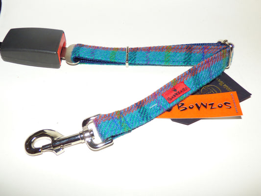 (Tiree) Harris Tweed Dog Seat Belt - Turquoise - BOWZOS