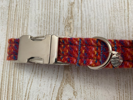 (Kelburn) Harris Tweed Dog Collar - Red Kaona - BOWZOS