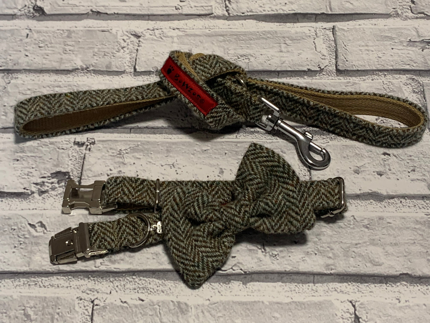 (Navy Herringbone) Harris Tweed® Dog Collar & Lead Set - Navy