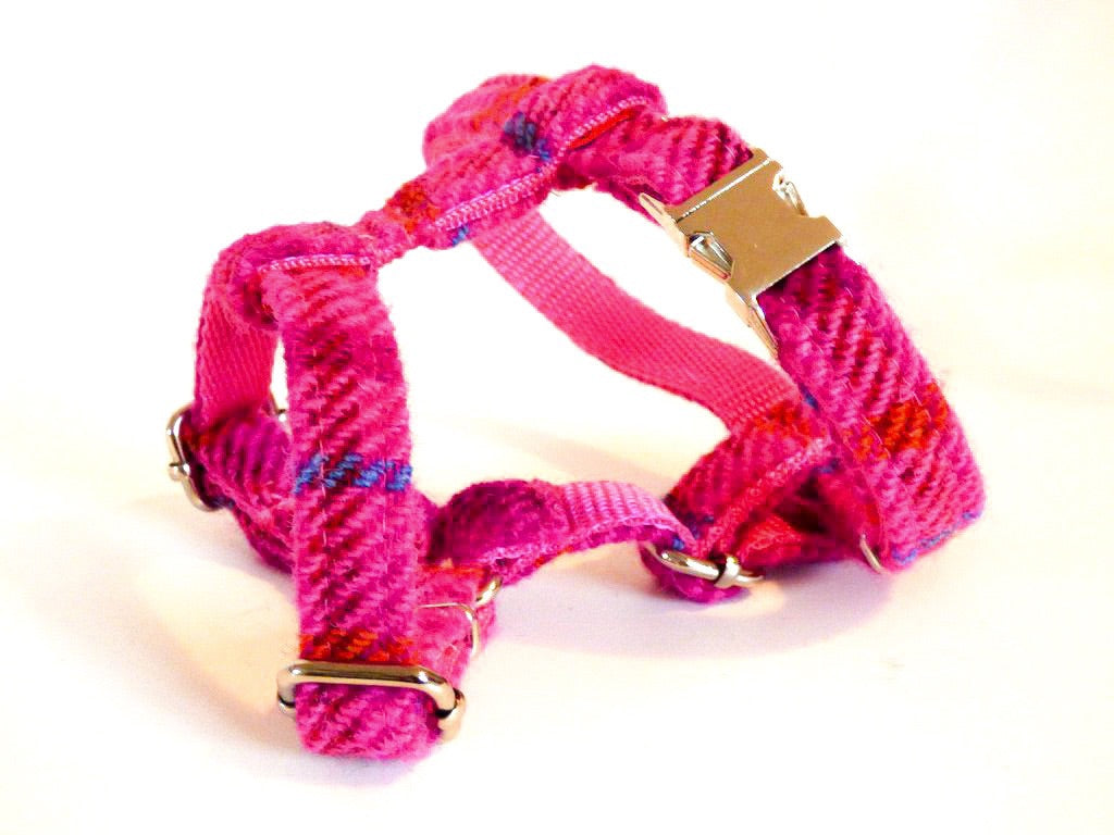 (Iona) Harris Tweed Harness - Cerise Pink Check - BOWZOS