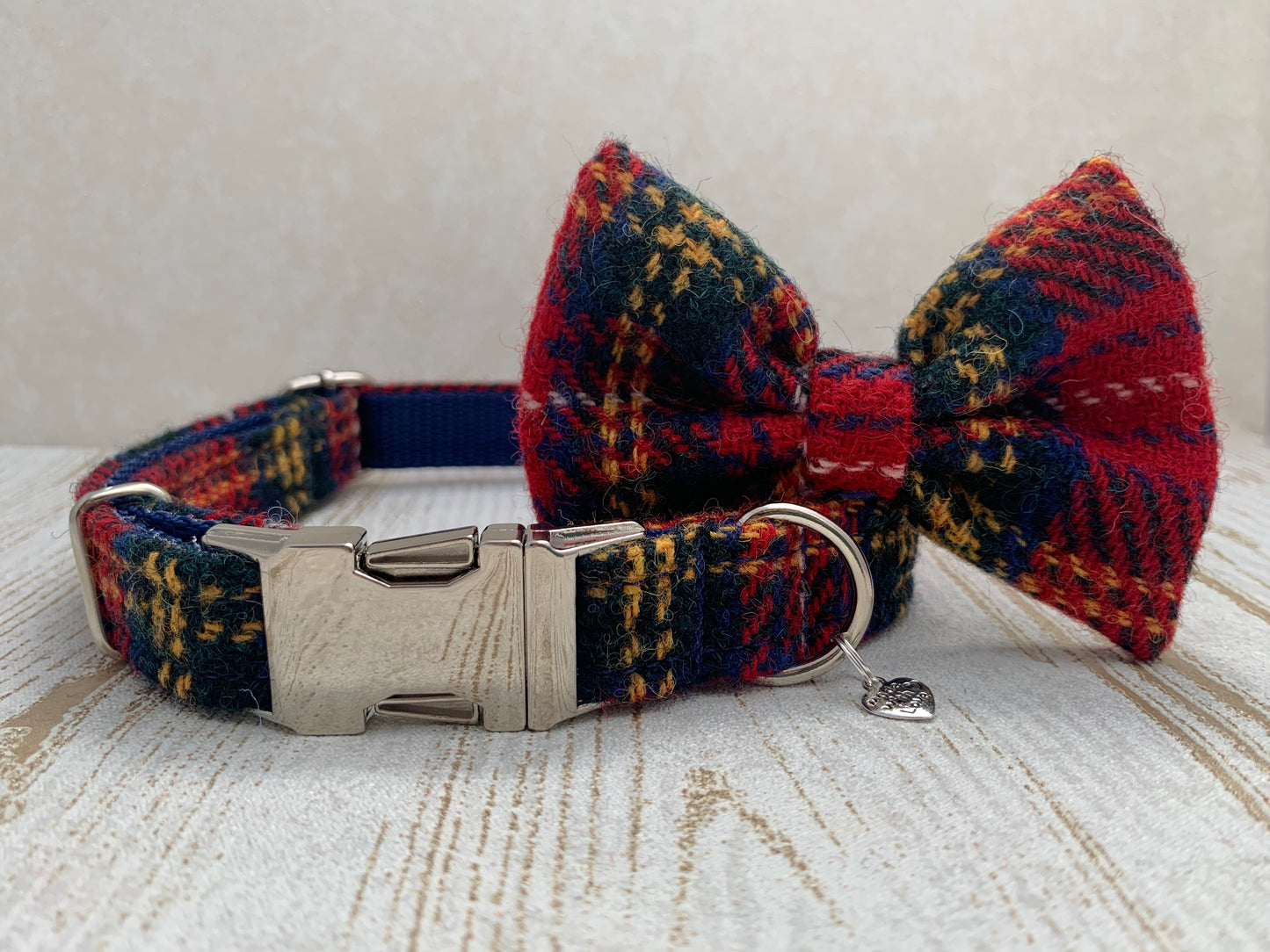 Harris Tweed Bow Tie Dog Collar - Red Stewart Tartan - BOWZOS