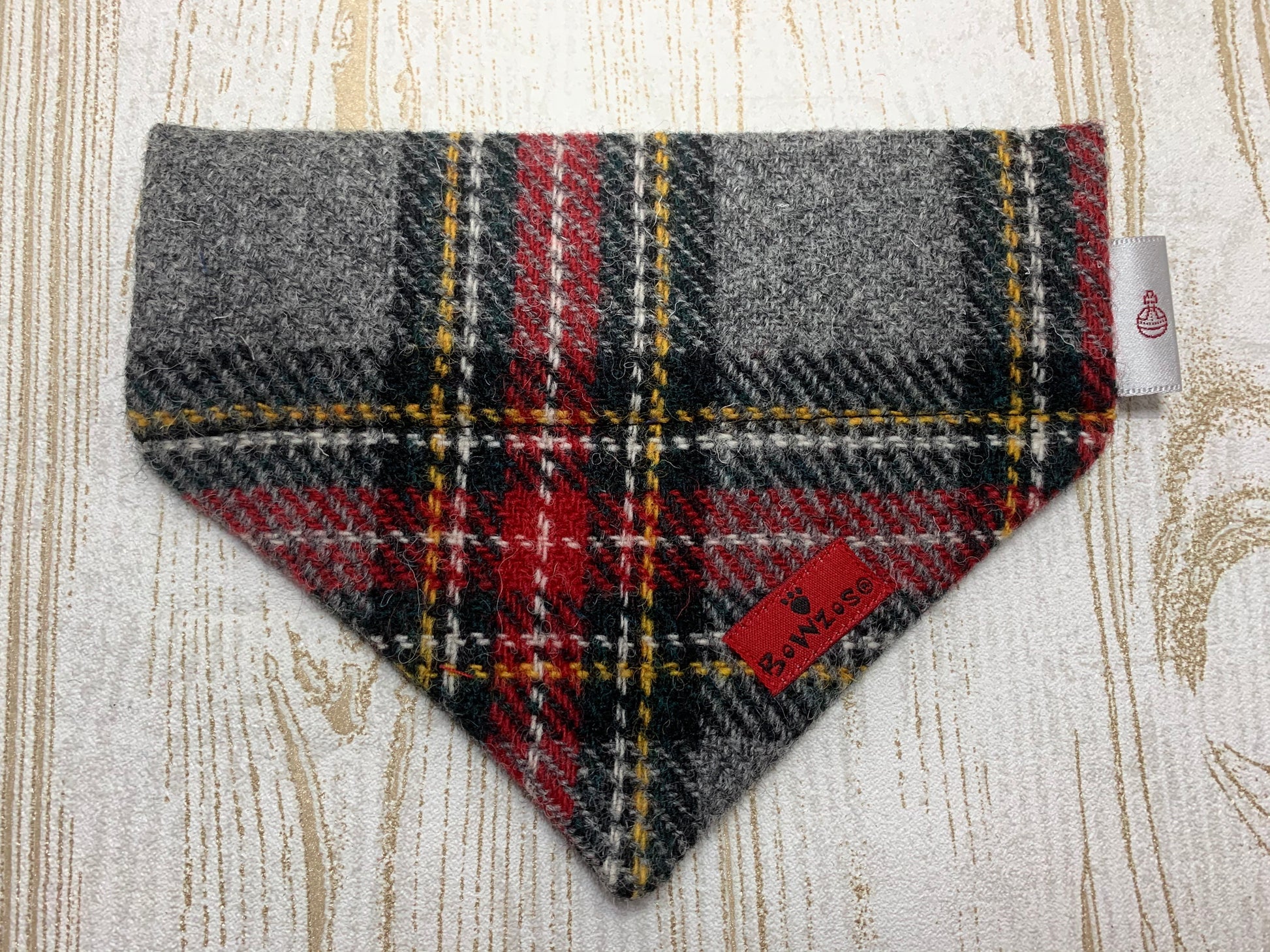 Bowzos Harris Tweed Bandana - Grey Stewart Tartan - BOWZOS