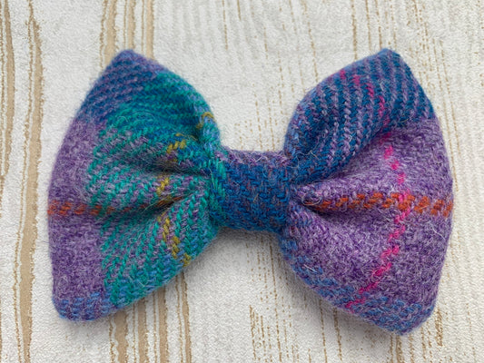 (Hebrides) Bowzos Bow - Purple/Jade Harris Tweed Check - BOWZOS
