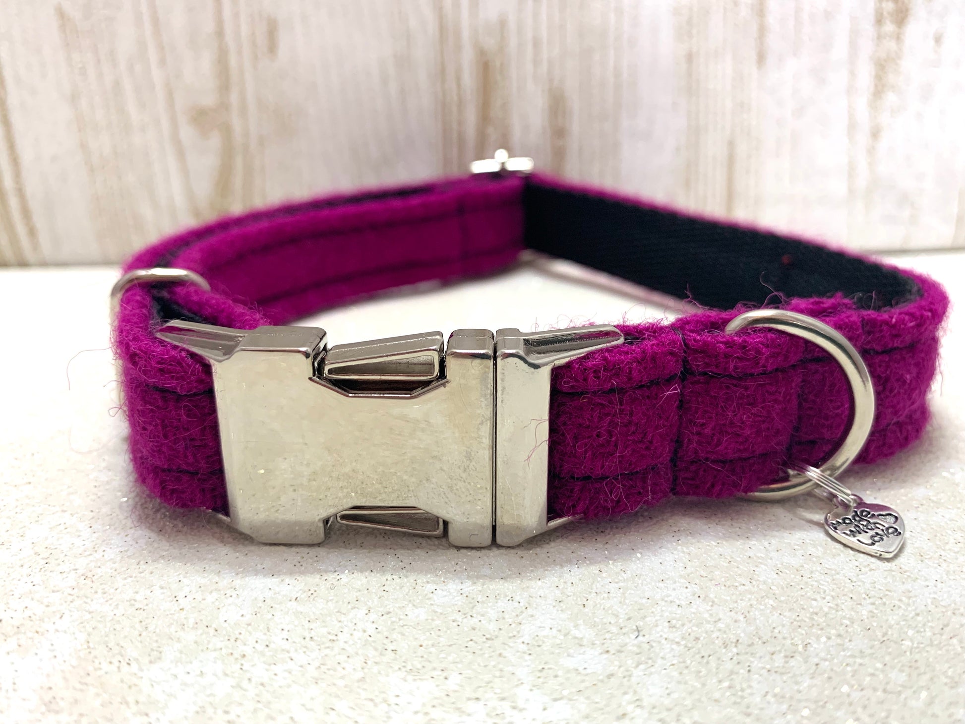 Harris Tweed Flower Dog Collar - Fuchsia - BOWZOS