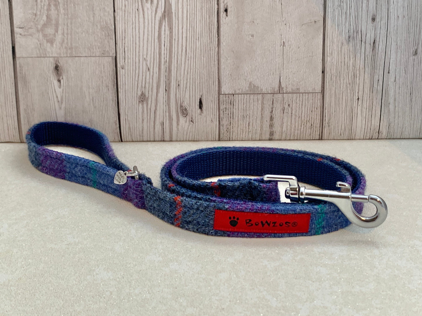 (Barra) Harris Tweed Dog Lead - Berry Blue Check - BOWZOS