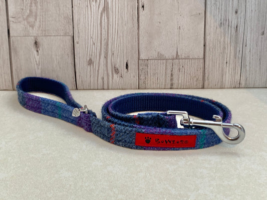 (Barra) Harris Tweed Dog Lead - Berry Blue Check - BOWZOS