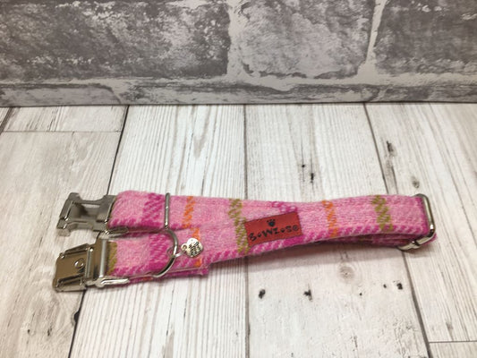 (Isla) Harris Tweed Dog Collar  - Baby Pink Check - BOWZOS
