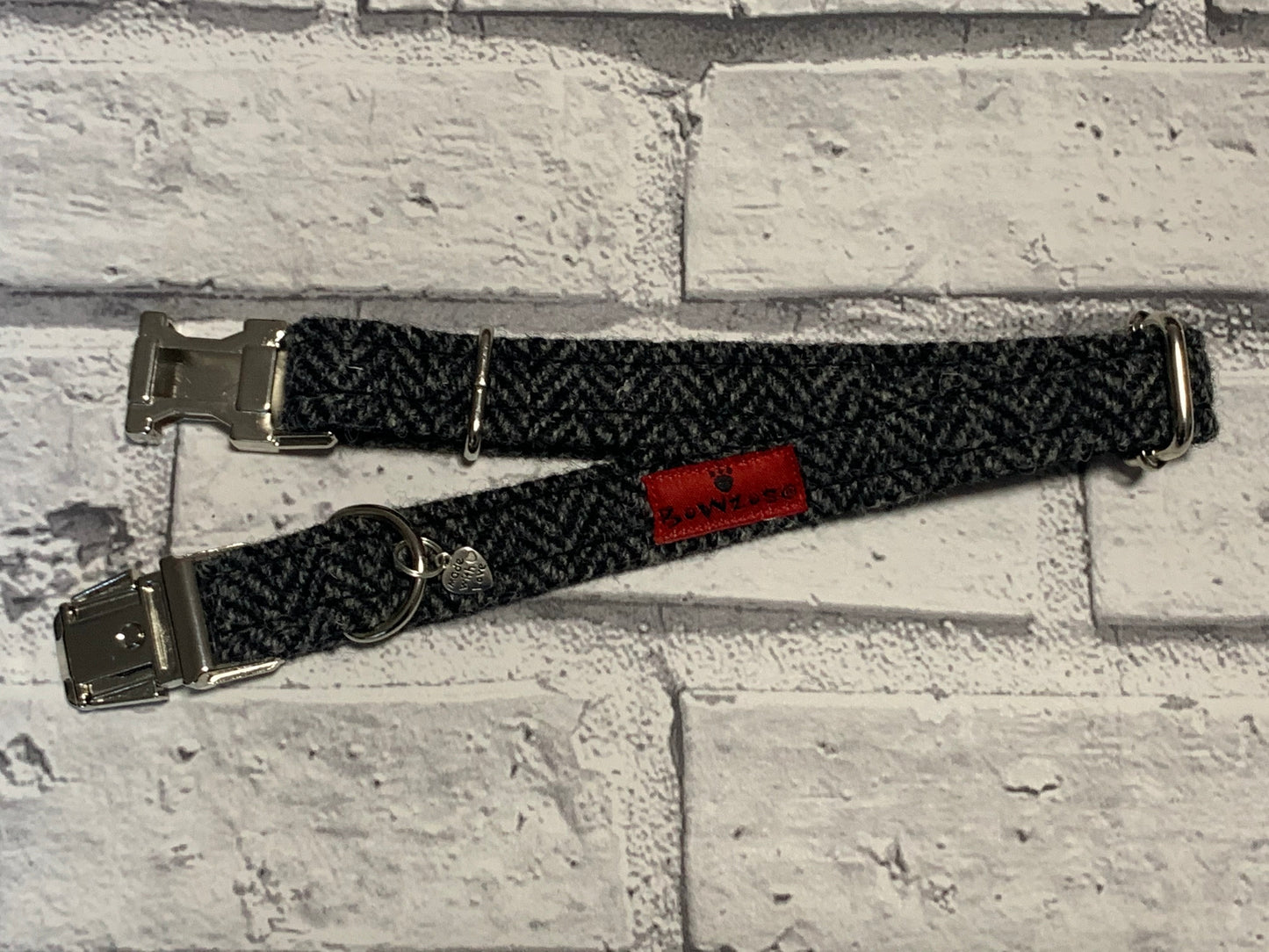 (Charcoal) Harris Tweed® Dog Collar - Charcoal Herringbone