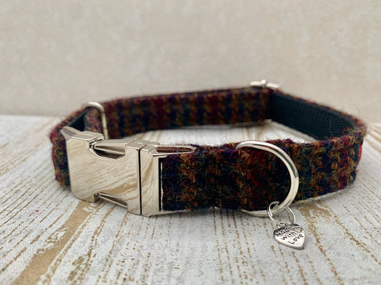 (Bobby) Harris Tweed Dog Collar  - Brown Houndstooth - BOWZOS