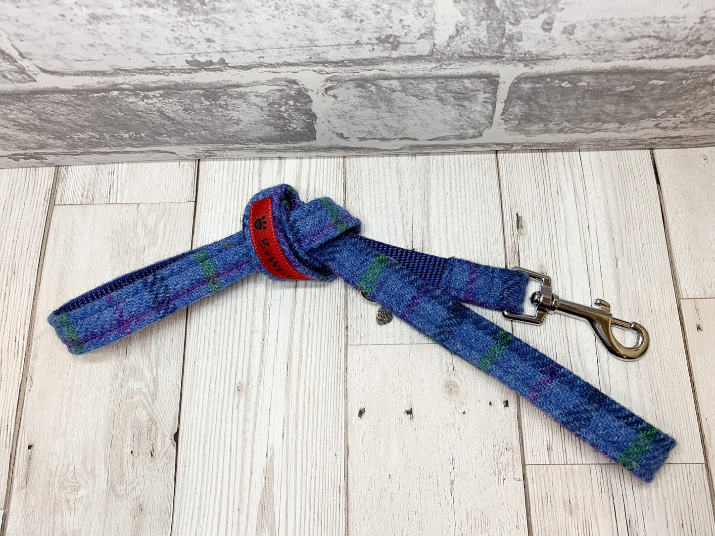 (Lewis) Harris Tweed Bow Tie Dog Collar & Lead Set - Blue Check - BOWZOS