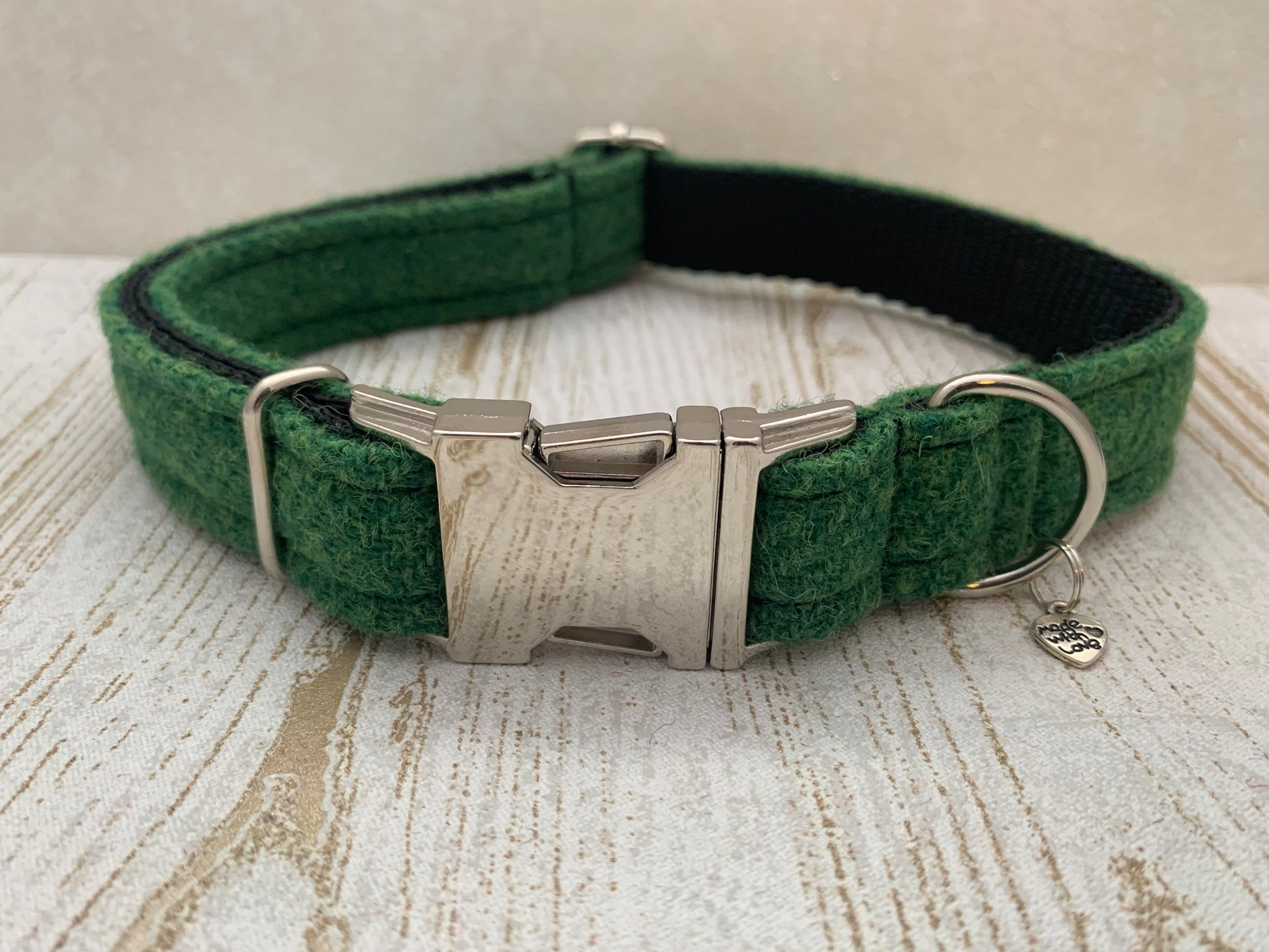 (Evergreen) Harris Tweed Bow Tie Dog Collar - Green - BOWZOS