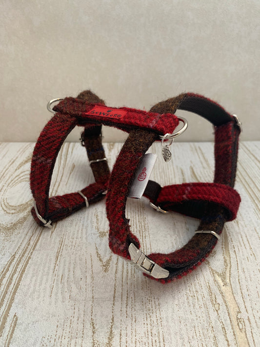 (Blair) Harris Tweed Harness - Dark Red Check - BOWZOS