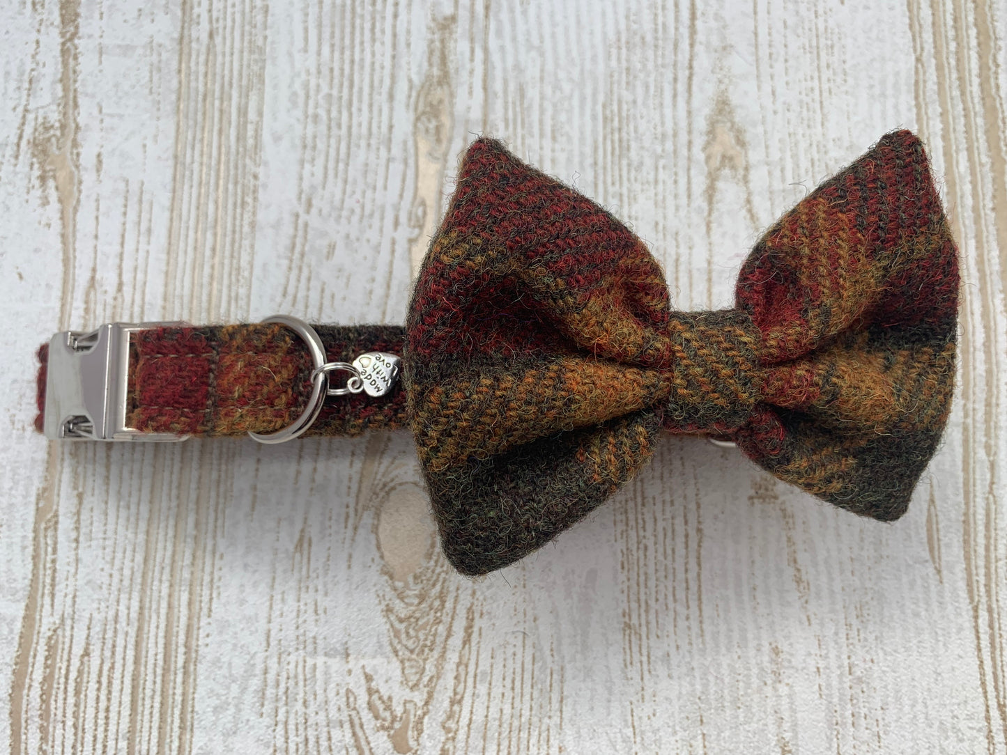 (Stornoway) Harris Tweed Bow Tie Dog Collar - Chestnut & Mustard - BOWZOS