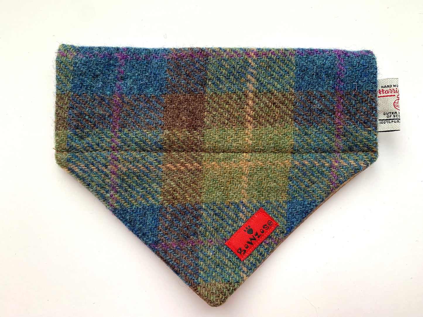 (Inverary) Bowzos Harris Tweed® Bandana - Khaki & Blue Check