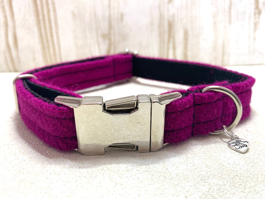 Harris Tweed Dog Collar - Fuchsia - BOWZOS