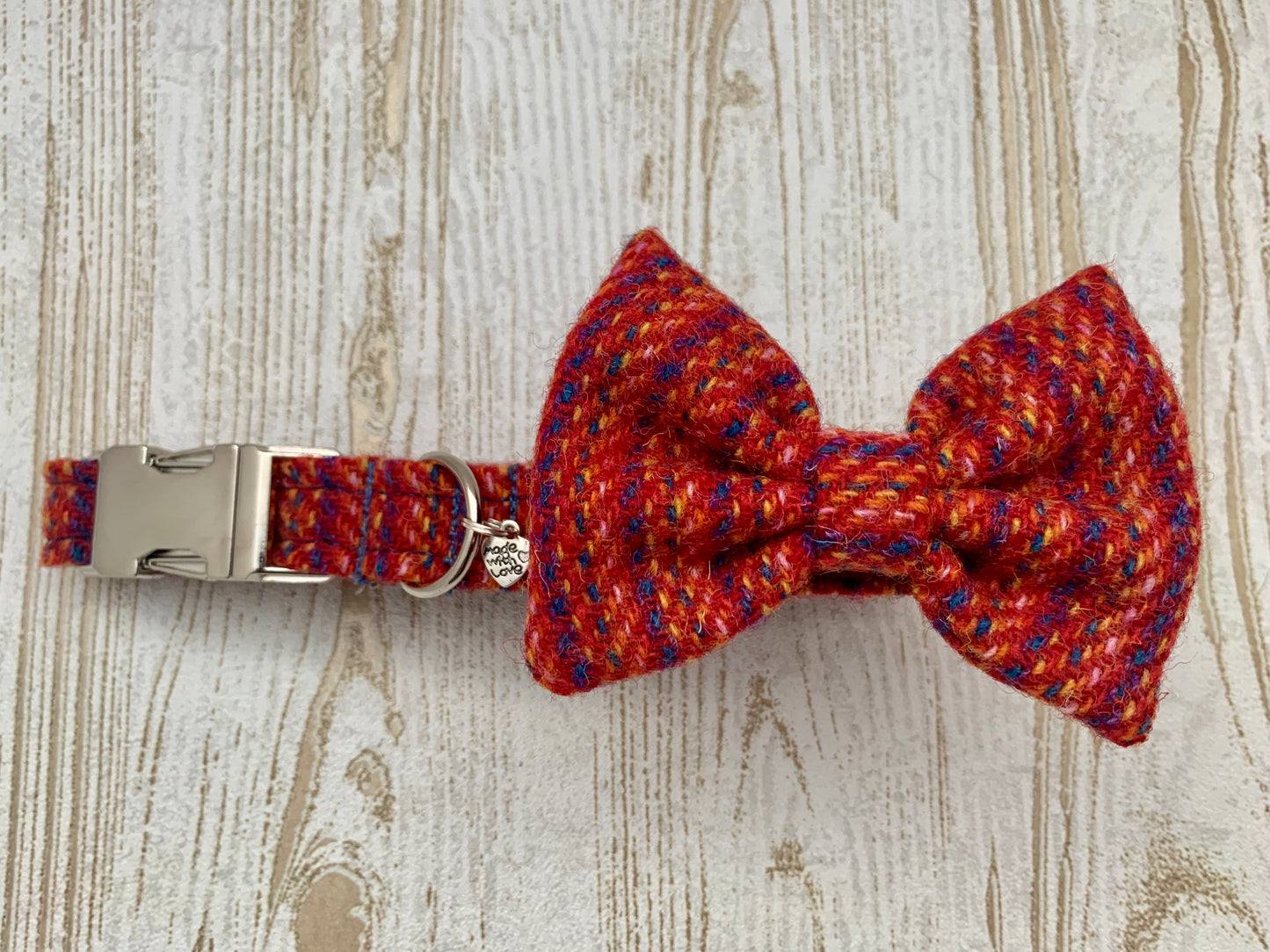 (Kelburn) Harris Tweed Bow Tie Dog Collar - Red Kaona - BOWZOS