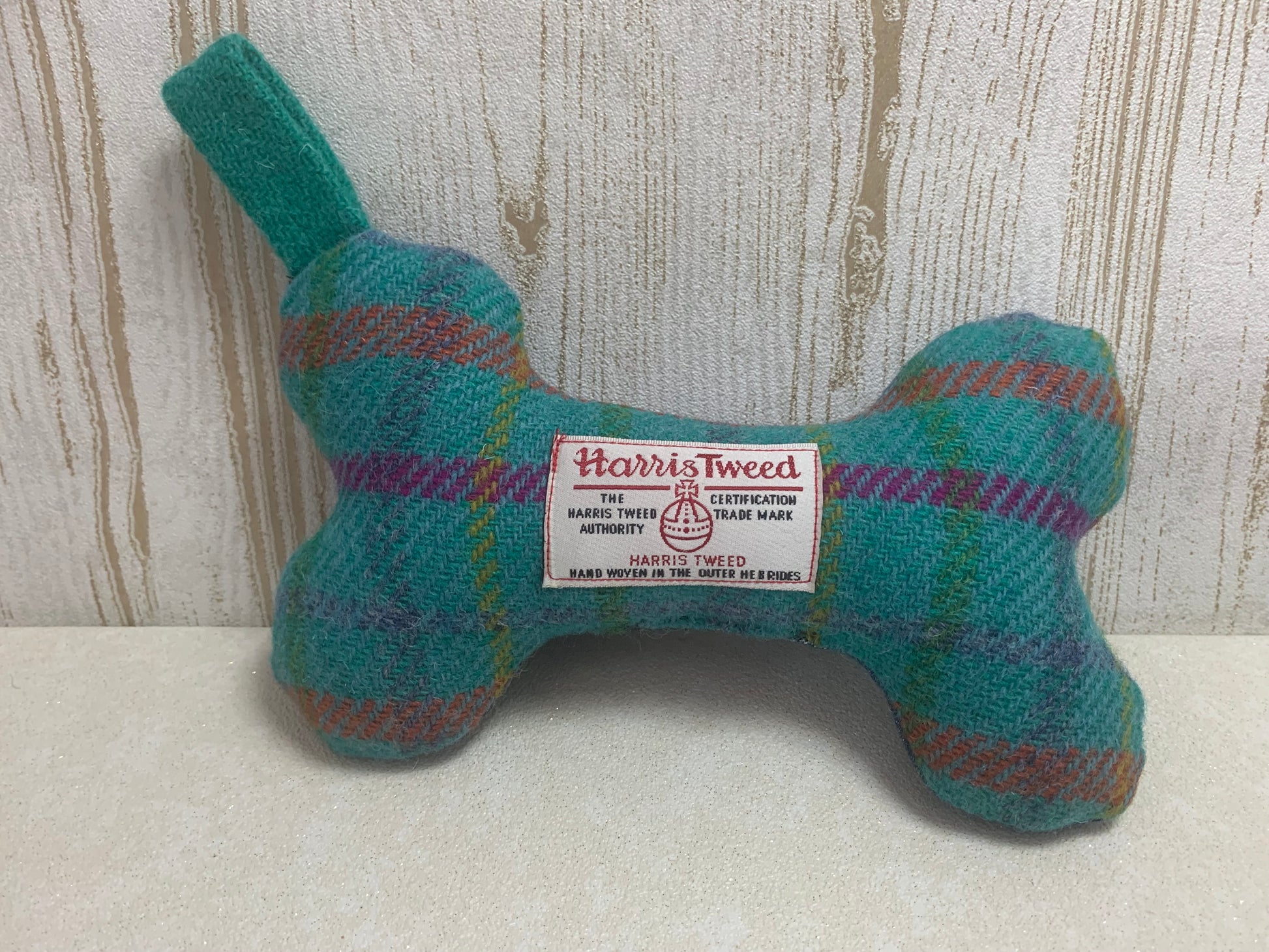 Harris Tweed Squeaky Bone Toy - Jade Check - BOWZOS