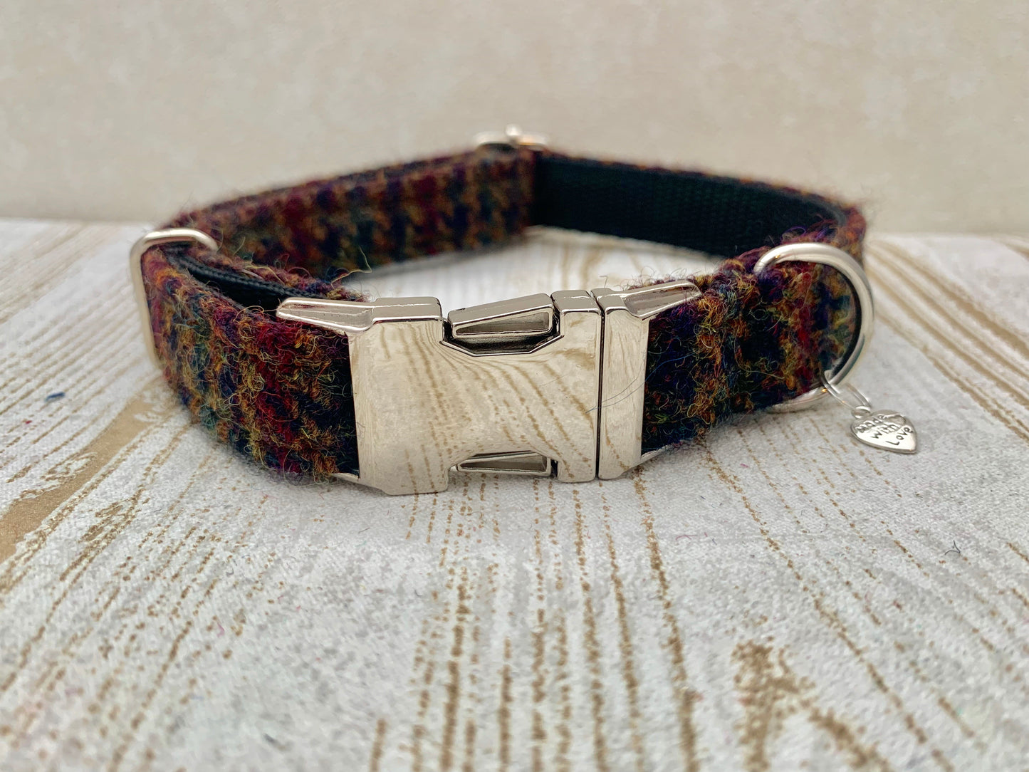 (Bobby) Harris Tweed Dog Collar  - Brown Houndstooth - BOWZOS