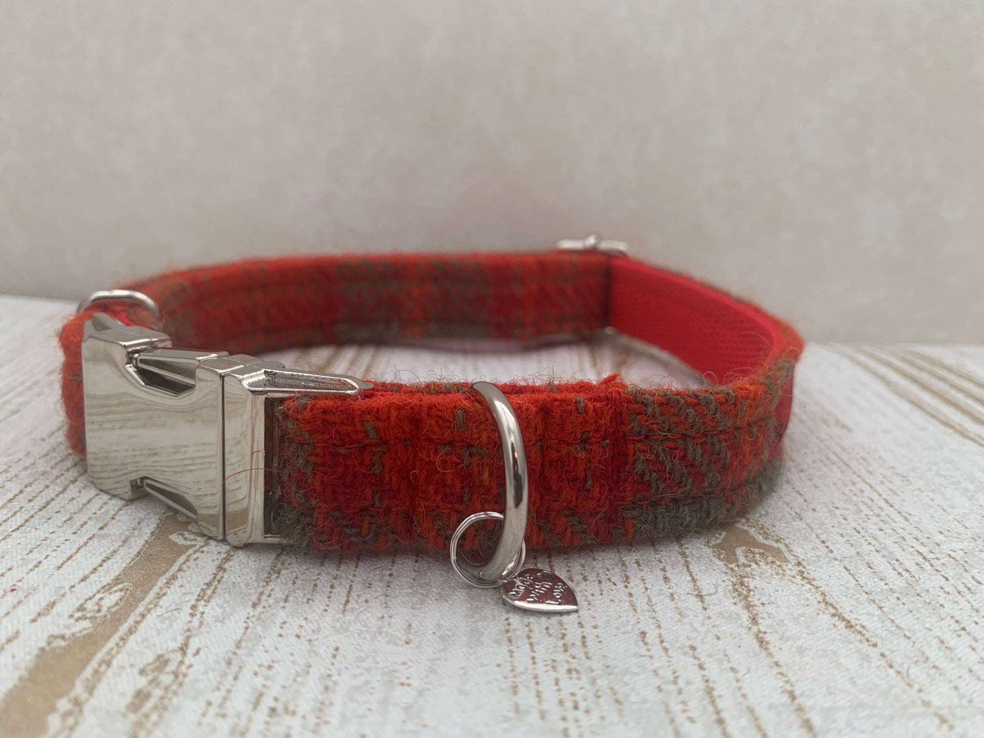 (Arran) Harris Tweed Dog Collar - Orange Check - BOWZOS