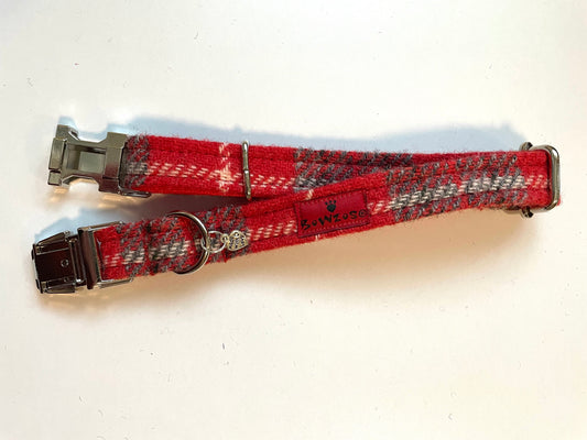(Brodie) Harris Tweed® Dog Collar - Red/Grey Check