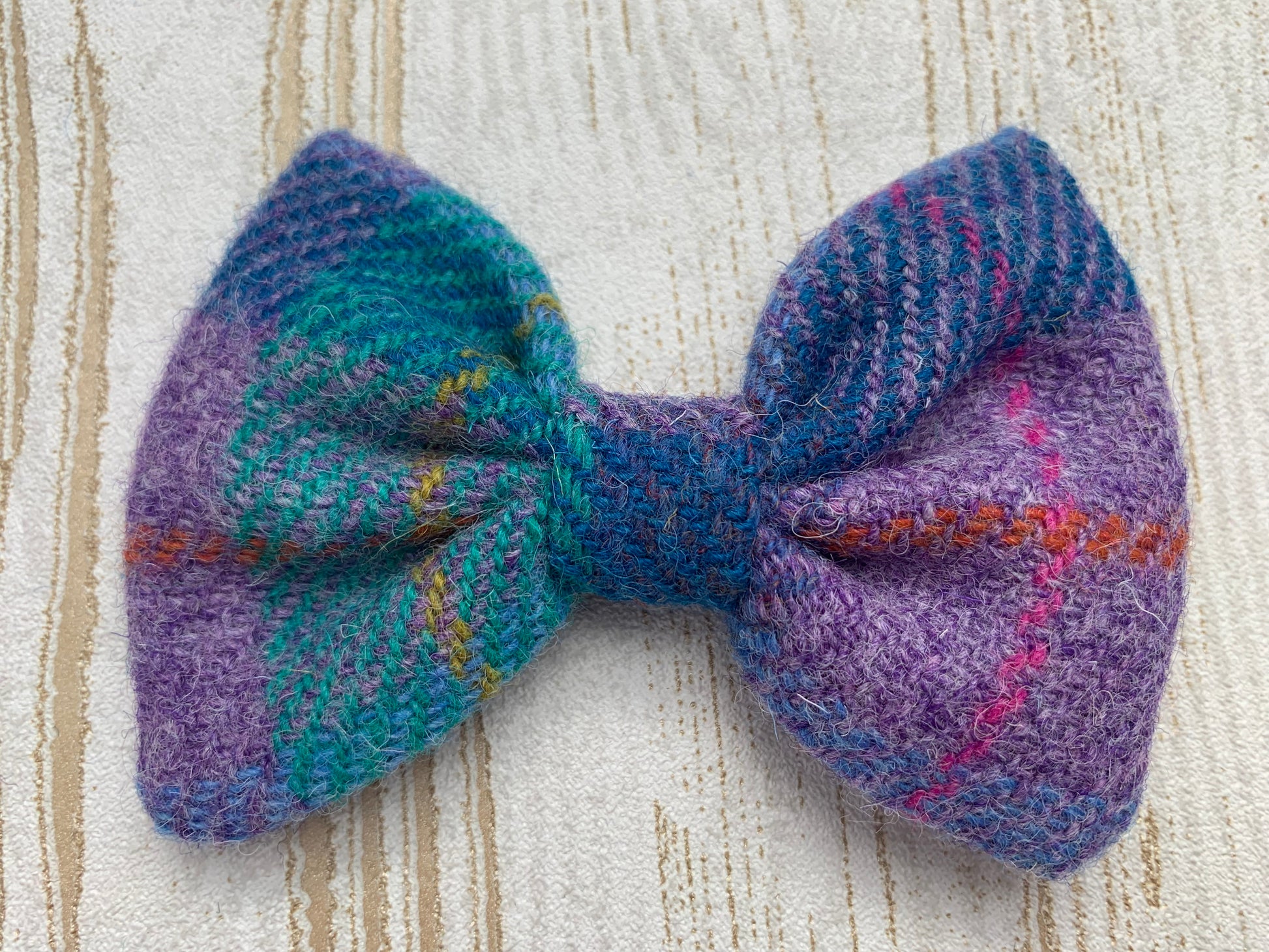(Hebrides) Harris Tweed Bow Tie Dog Collar - Purple & Jade Check - BOWZOS