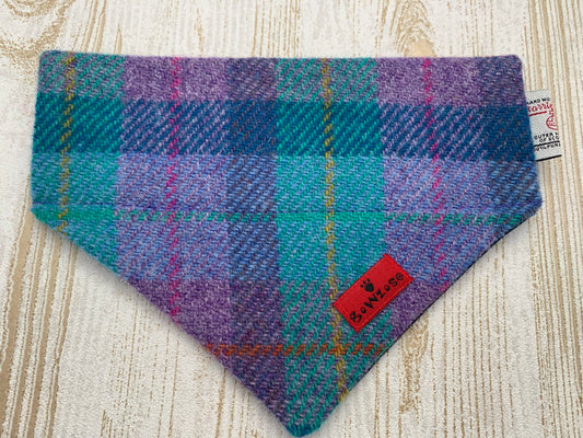 (Hebrides) Bowzos Harris Tweed Bandana - Purple/Jade Check - BOWZOS
