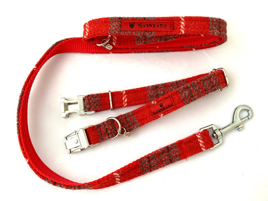 (Brodie) Harris Tweed Dog Collar & Lead Set - Blue - BOWZOS