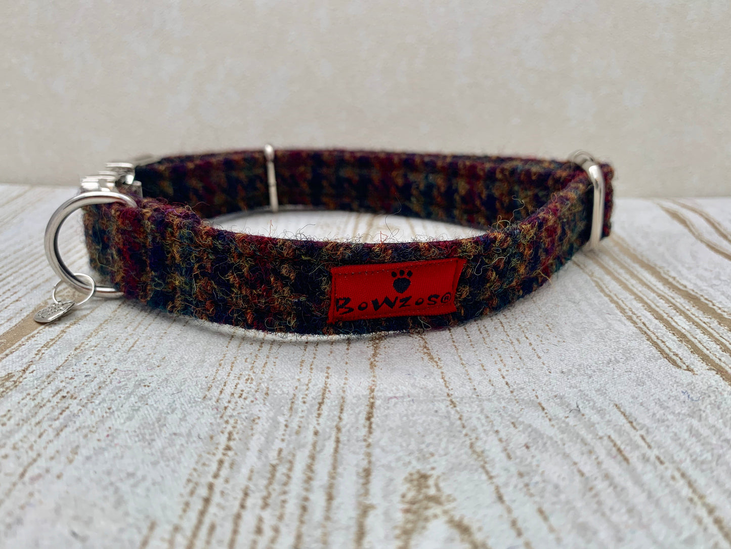 (Bobby) Harris Tweed Dog Collar  - Brown Houndstooth - BOWZOS