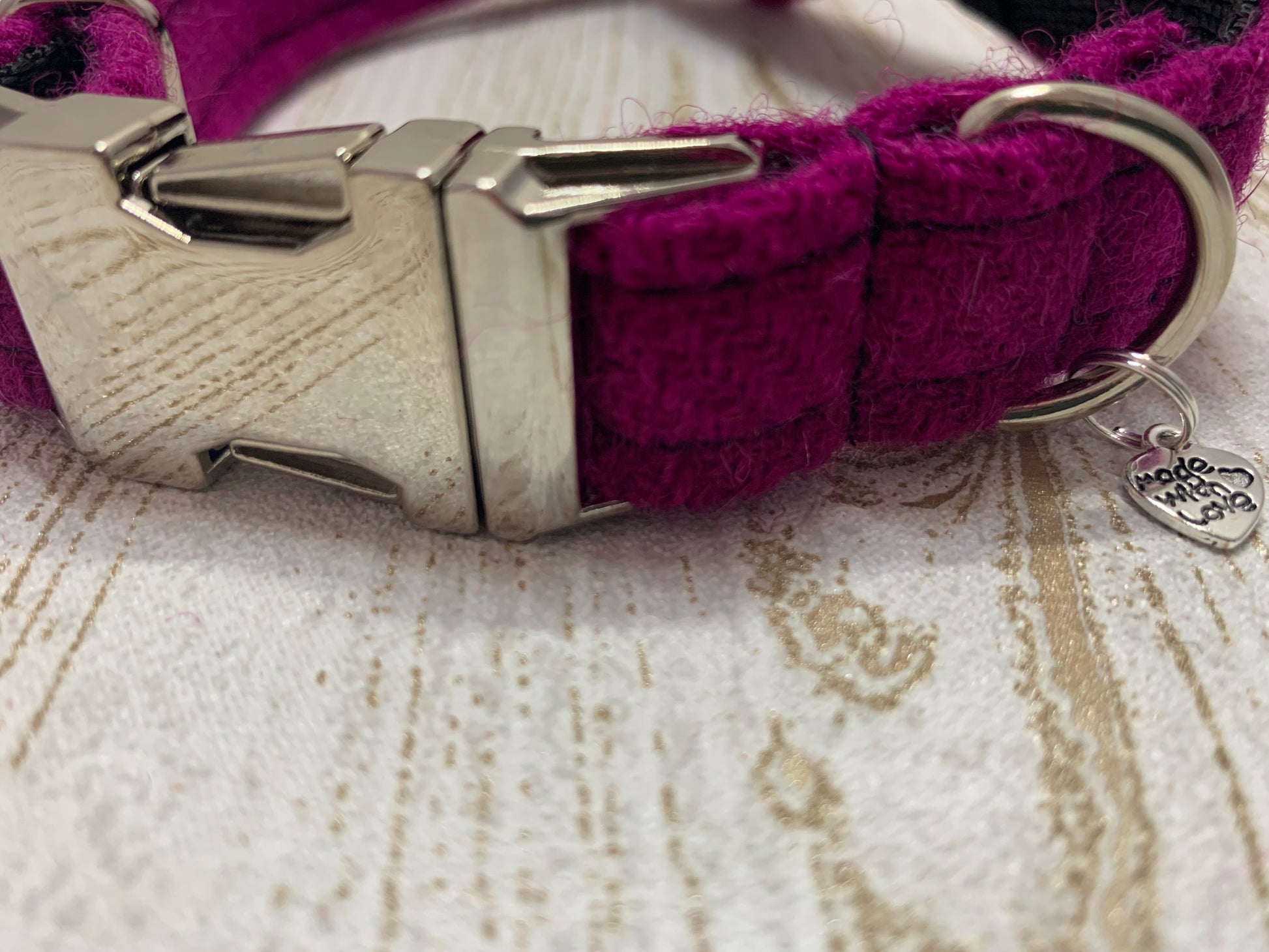 Harris Tweed Flower Dog Collar - Fuchsia - BOWZOS