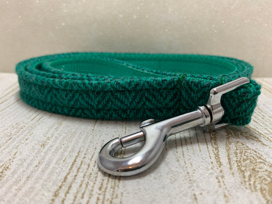 (Horgabost) Harris Tweed Dog Lead - Green Herringbone - BOWZOS