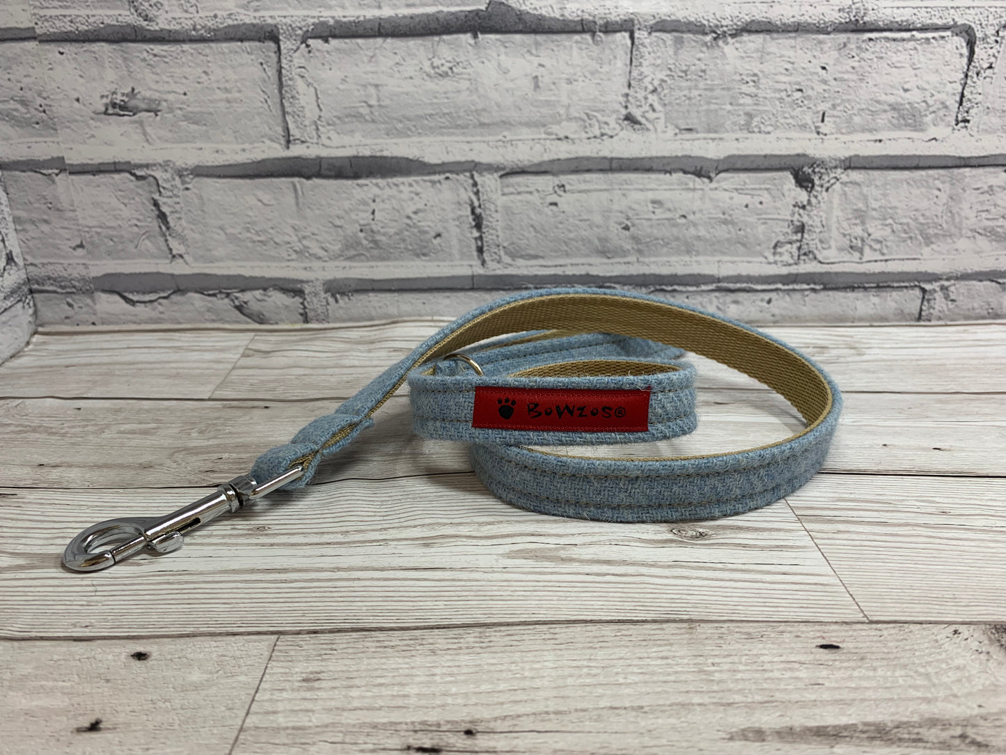 (Frederick) Harris Tweed Bow Tie Dog Collar & Lead Set - Baby Blue - BOWZOS