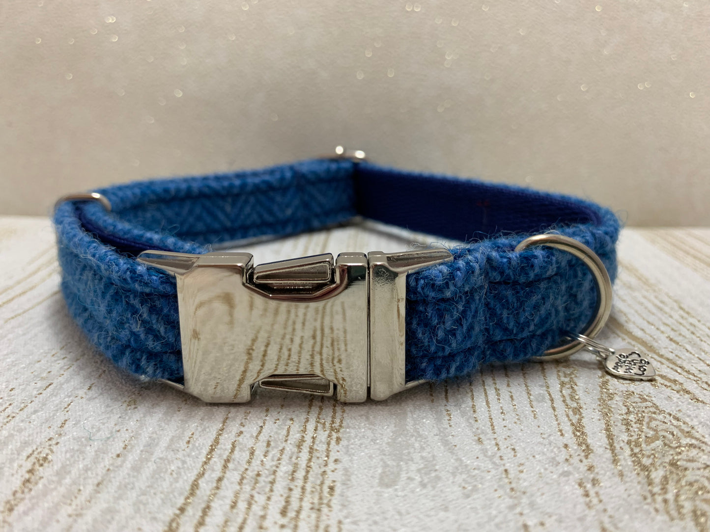 (Scarista) Harris Tweed Dog Collar - Blue Herringbone - BOWZOS