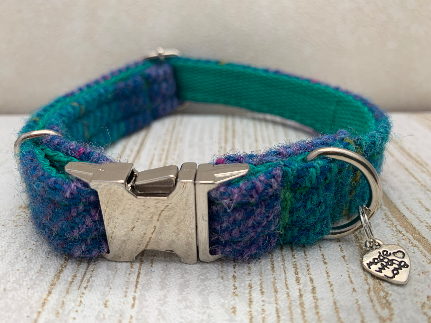 (Hebrides) Harris Tweed Bow Tie Dog Collar - Purple & Jade Check - BOWZOS