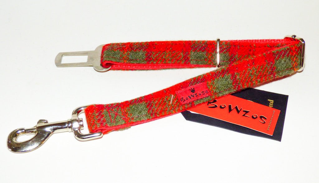 (Arran) Harris Tweed Dog Seat Belt - Orange - BOWZOS