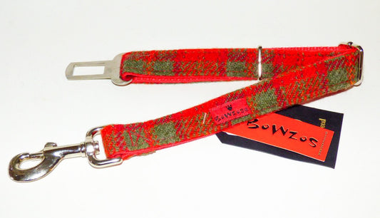 (Arran) Harris Tweed Dog Seat Belt - Orange - BOWZOS