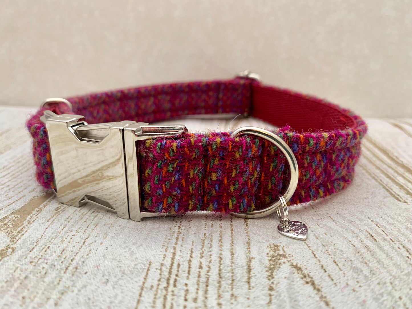 (Kellie) Harris Tweed Dog Collar - Pink Kaona - BOWZOS